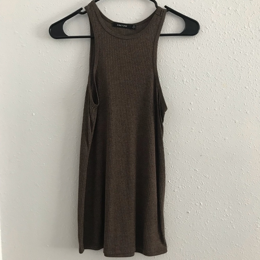 Brown Obey Racer Back Tank